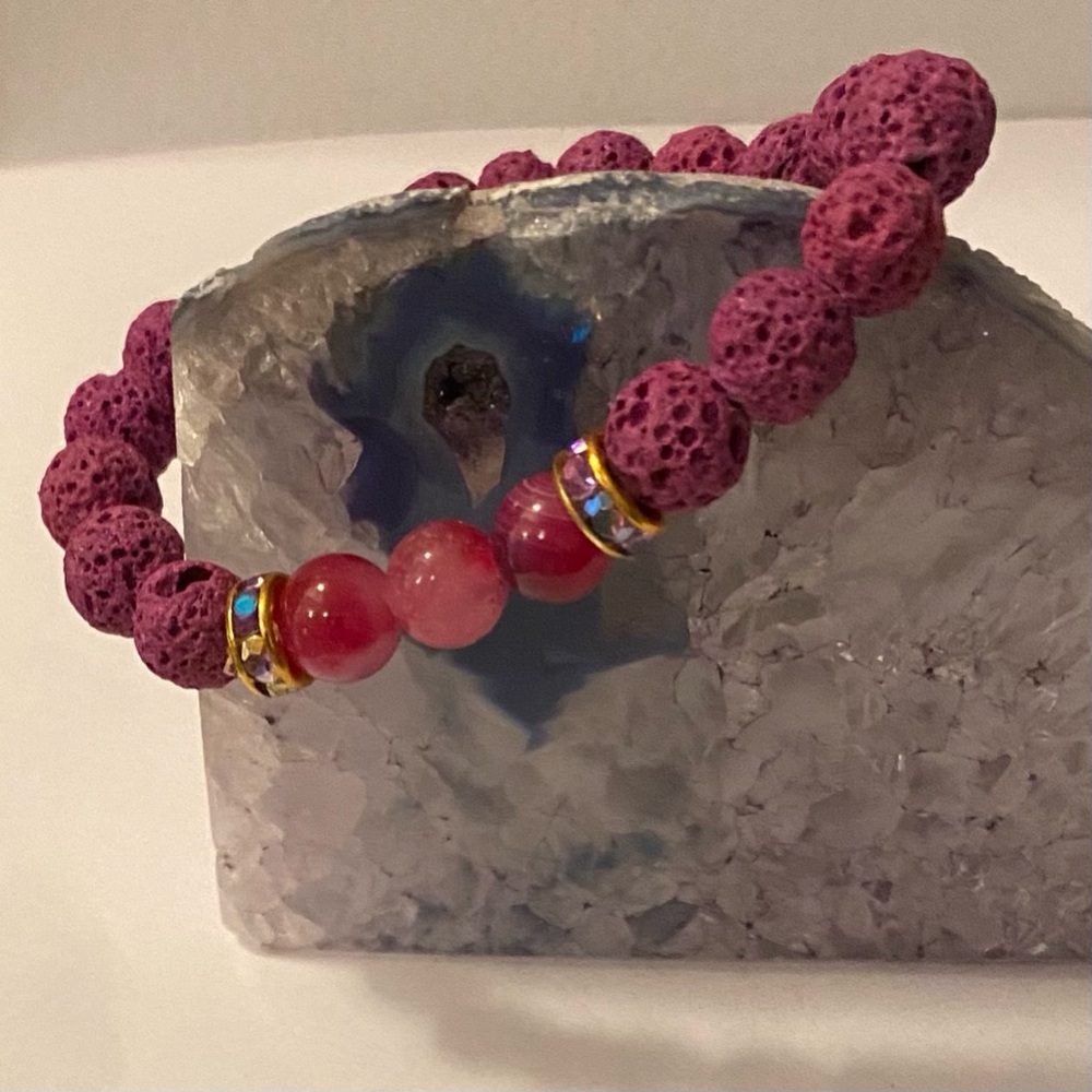 NEW JADE Essential Oil bracelet - Papaya Red Jade crystal & Lava bead bracelet